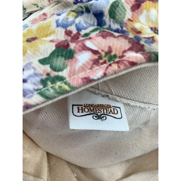 LONGABERGER HOMESTEAD Lined Tote Bag Ivory Color Floral With Embroidered Pocket - Picture 11 of 14